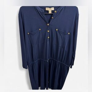 XL Plus Size Michael Kors navy designer gold button down dress cinched waist